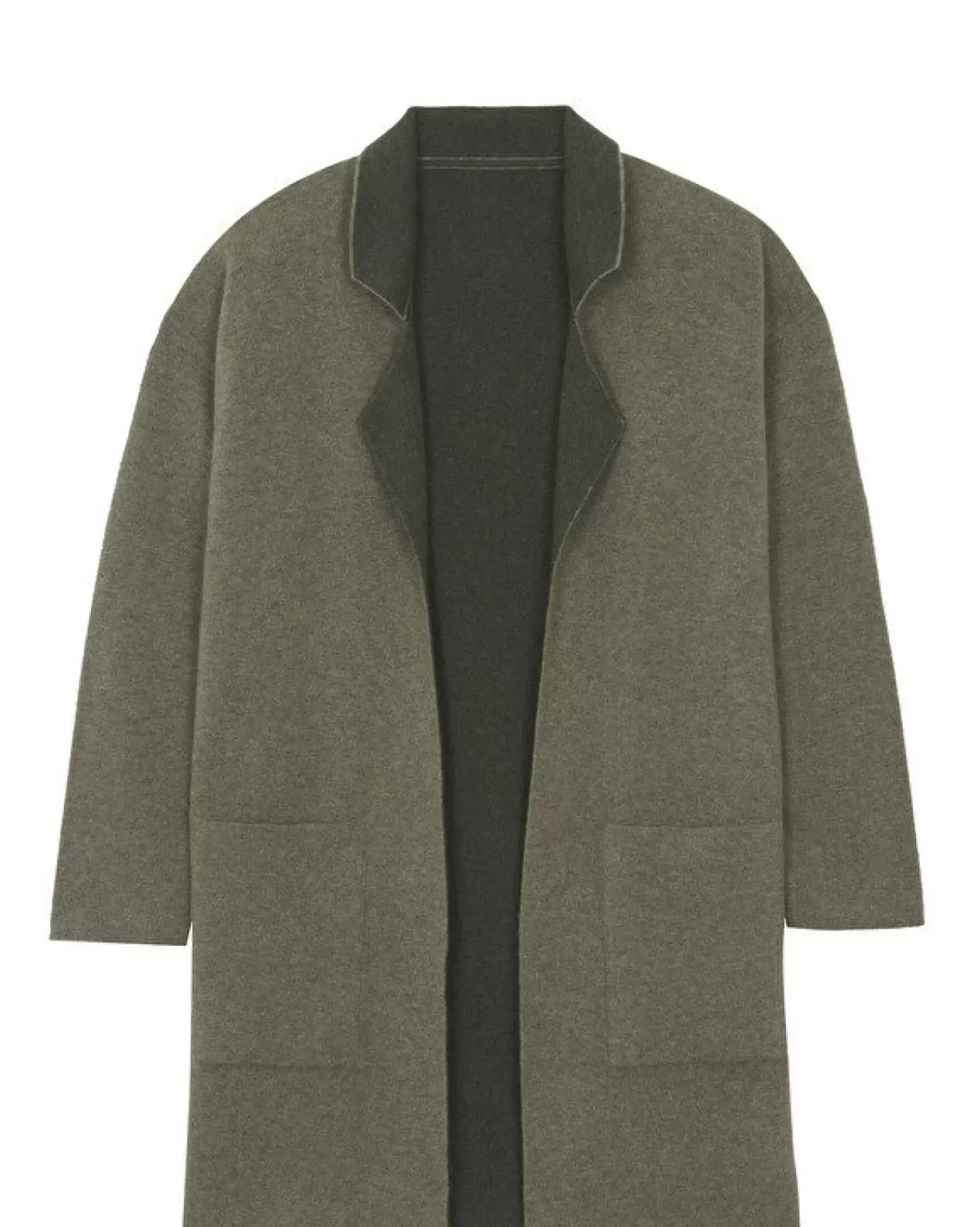 Kujten Coats>Double Sided Long Cashmere Blazer Jacket, 2-Threads Kaki Chine