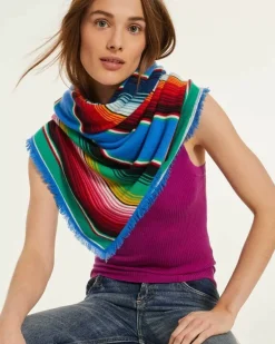 Kujten Scarves & Snoods>Extra Large Striped Cashmere Bandana Bleu Kabalos