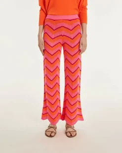 Kujten Pants & Shorts>Flared Cashmere Pants Orange Fluo