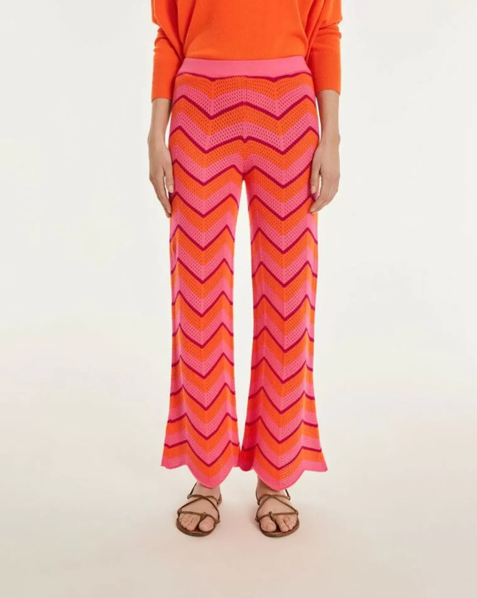 Kujten Pants & Shorts>Flared Cashmere Pants Orange Fluo