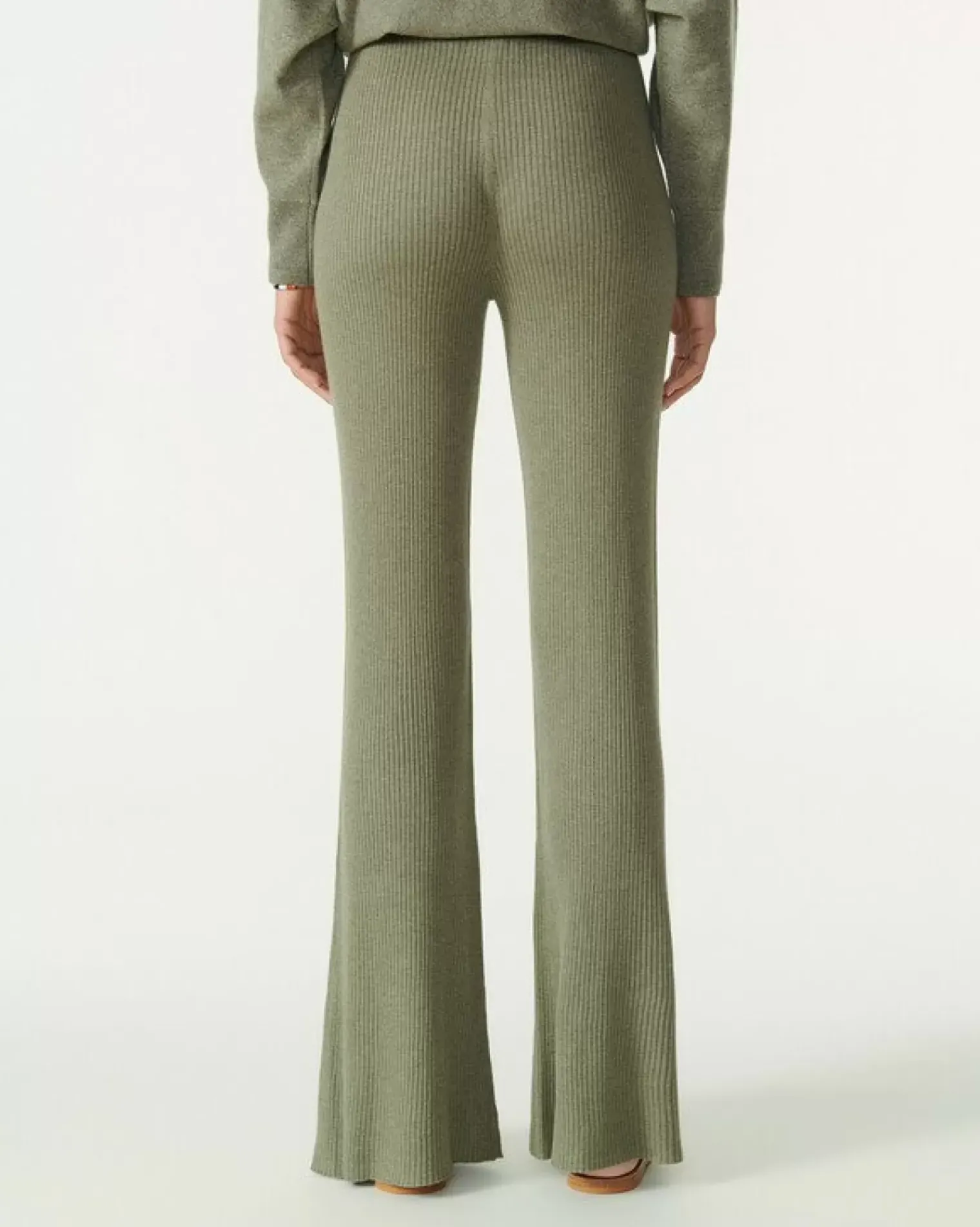 Kujten Pants & Shorts>Flared Silk-Cashmere Pants Kaki Chine