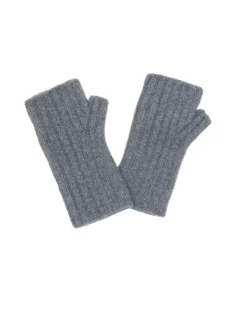 Kujten Gloves & Mittens>Flat Rib Cashmere Mittens, 2-Threads Gris Flanelle