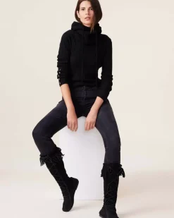 Kujten Sweaters & Sweatshirts>Flat Rib Round Neck Cashmere Sweater, 2-Threads Noir
