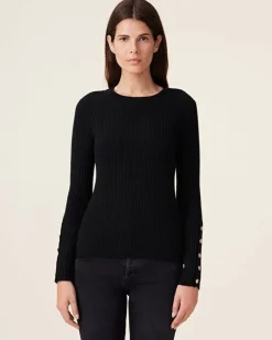 Kujten Sweaters & Sweatshirts>Flat Rib Round Neck Cashmere Sweater, 2-Threads Noir