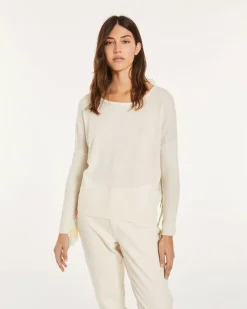 Kujten Sweaters & Sweatshirts>Fringed Boat Neck Cashmere Sweater Blanc
