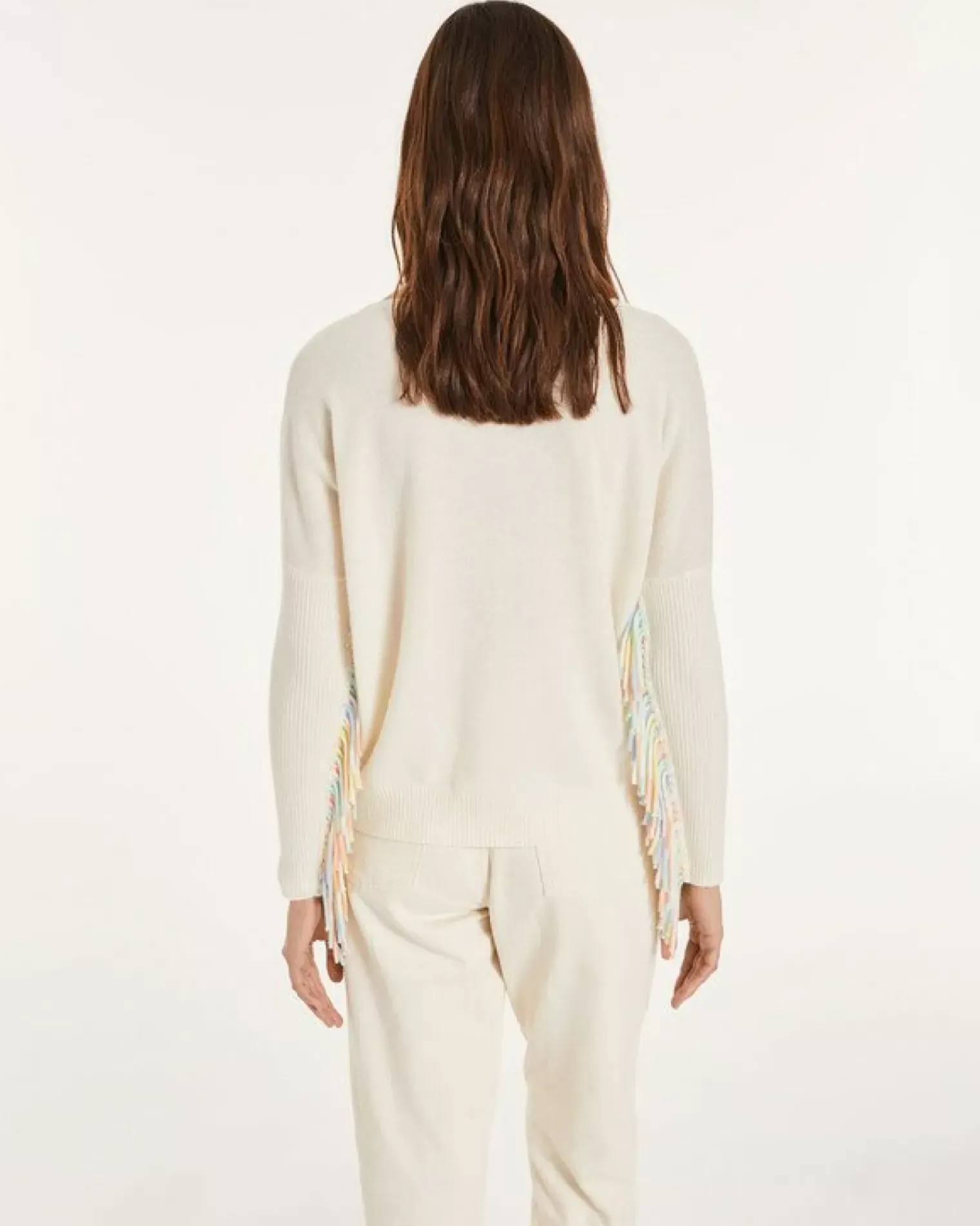 Kujten Sweaters & Sweatshirts>Fringed Boat Neck Cashmere Sweater Blanc