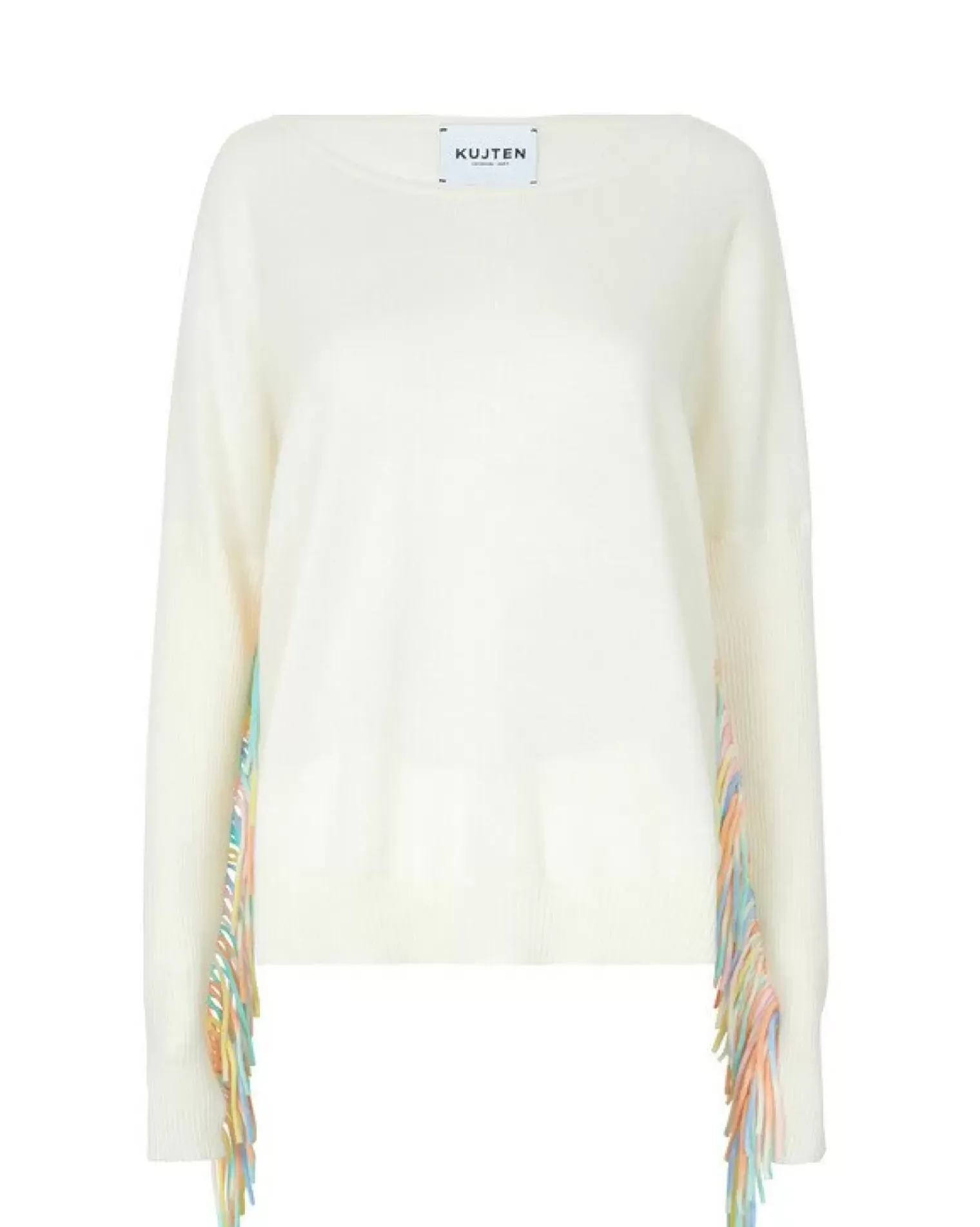 Kujten Sweaters & Sweatshirts>Fringed Boat Neck Cashmere Sweater Blanc