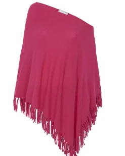 Kujten Capes & Ponchos>Fringed Cashmere Poncho Rose Fushia