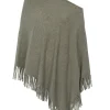 Kujten Capes & Ponchos>Fringed Cashmere Poncho Kaki Chine