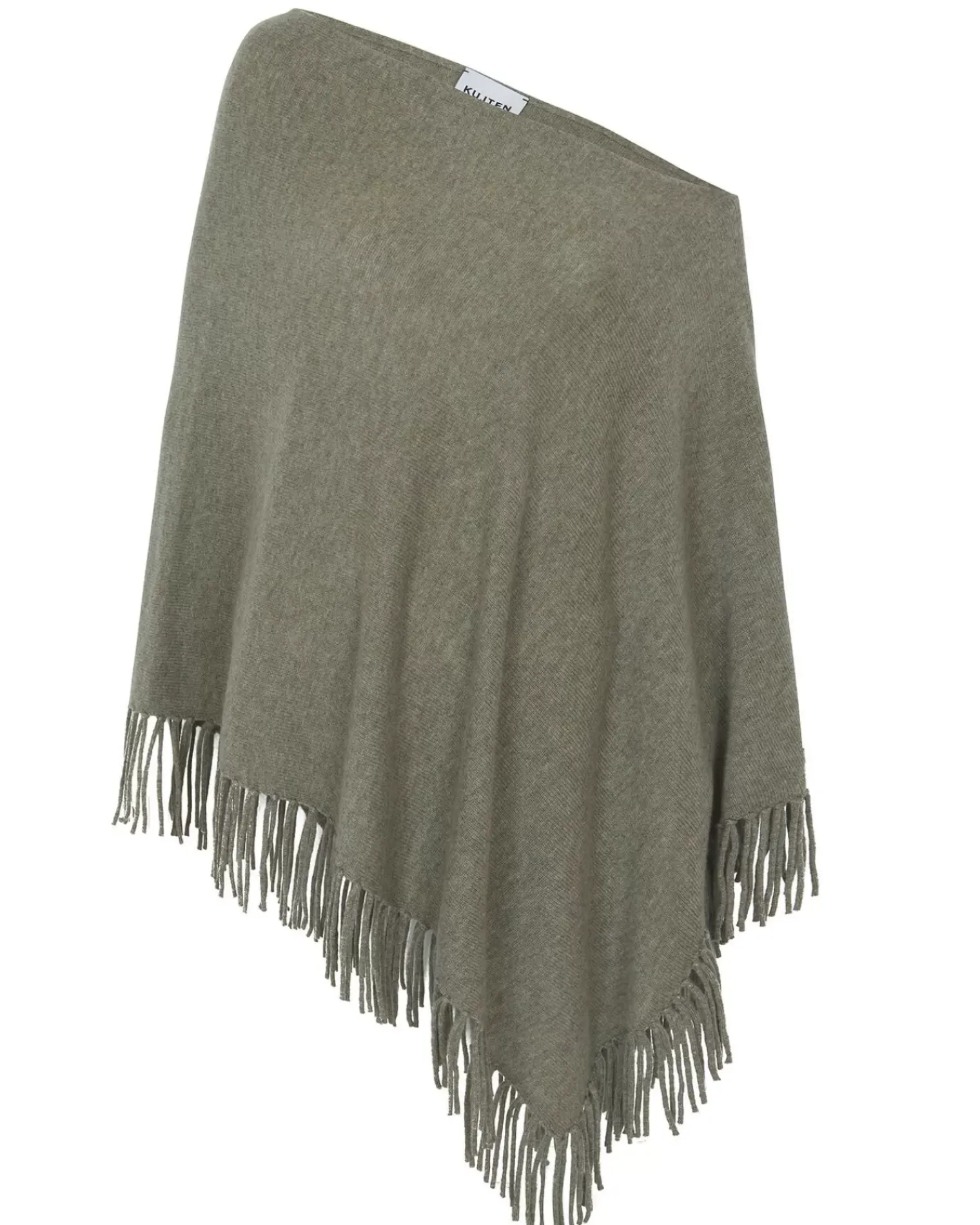 Kujten Capes & Ponchos>Fringed Cashmere Poncho Kaki Chine