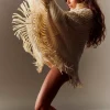 Kujten Capes & Ponchos>Fringed Oversize Cashmere Poncho Blanc Vintage