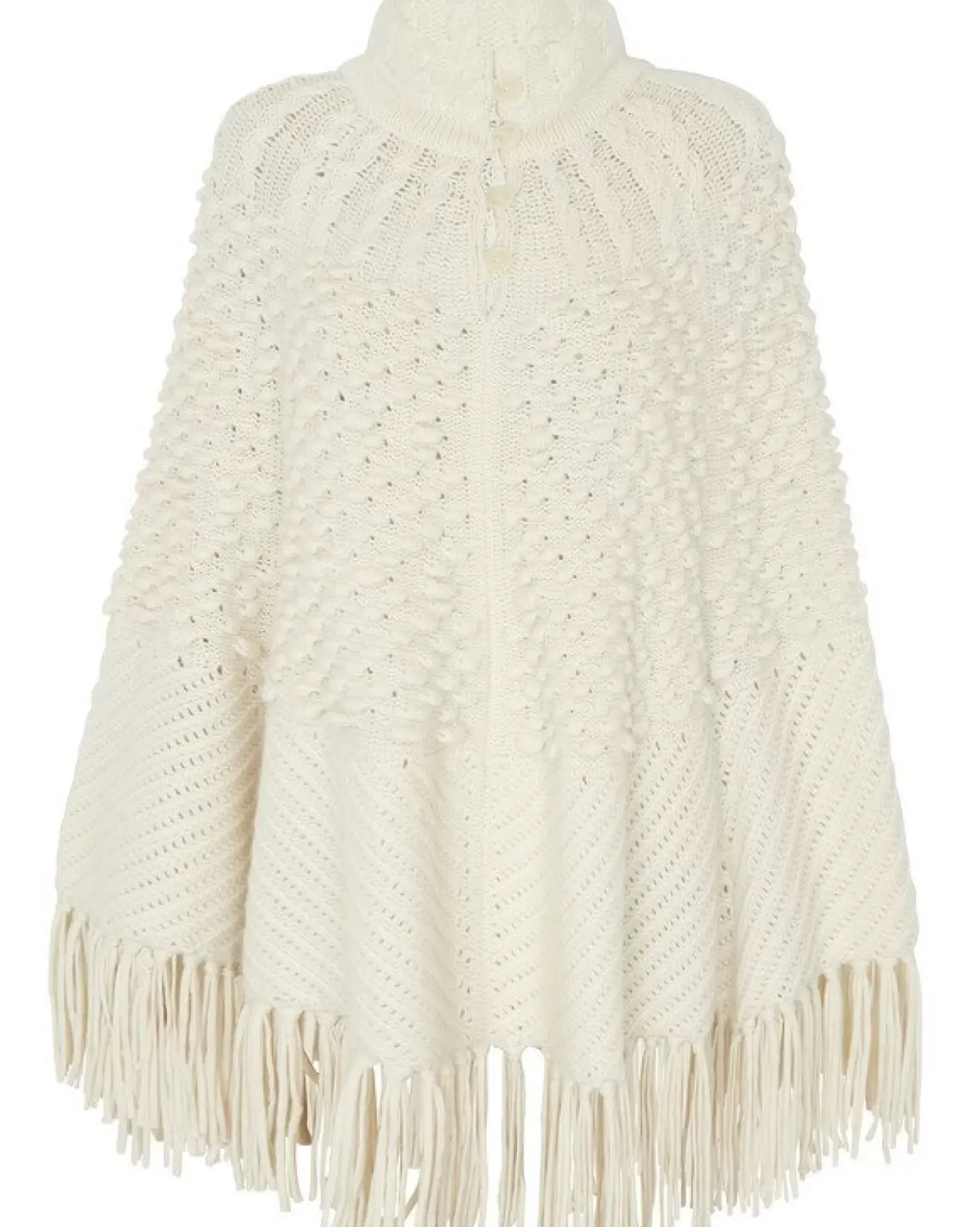 Kujten Capes & Ponchos>Fringed Oversize Cashmere Poncho Blanc Vintage