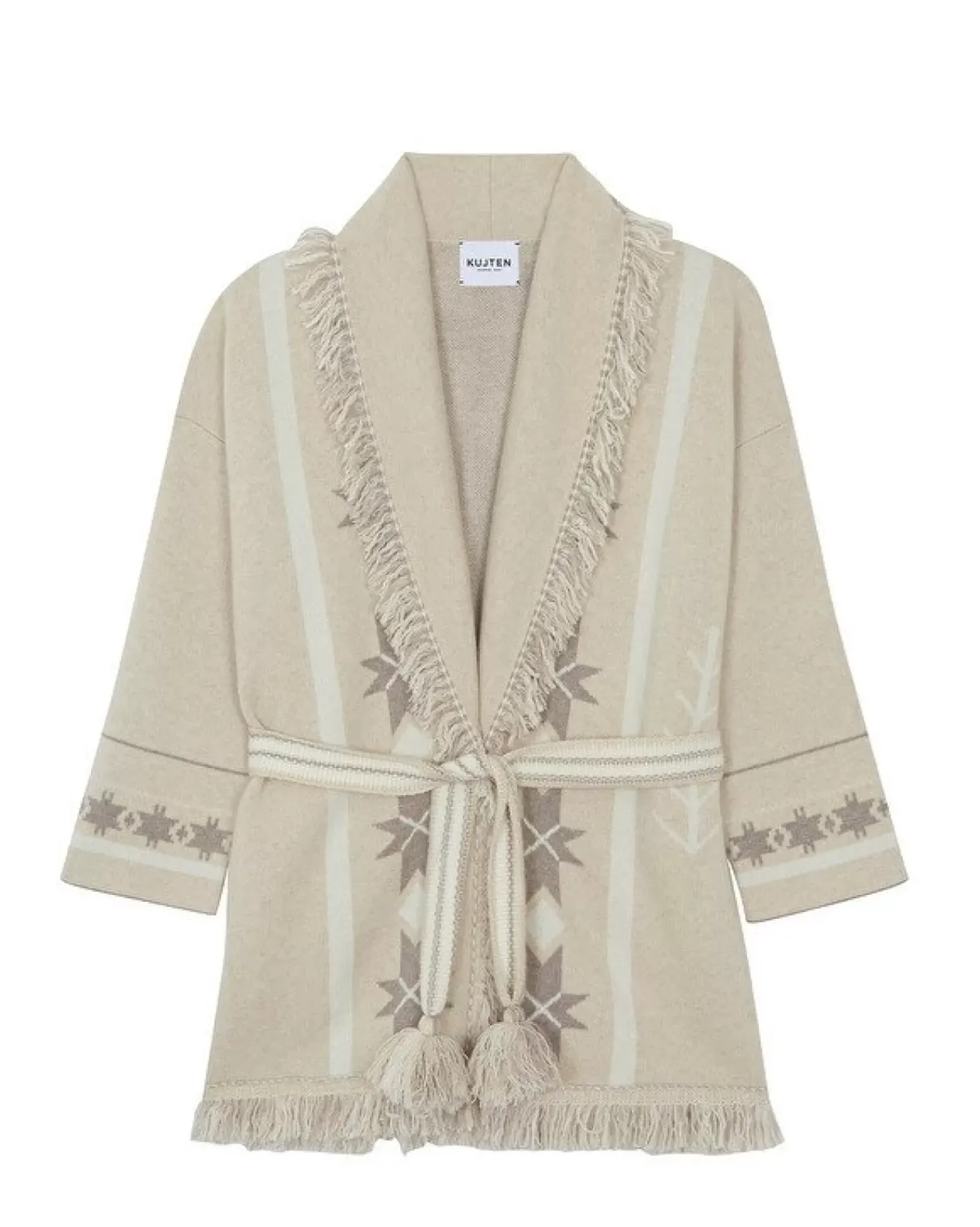 Kujten Jackets & Vests>Fringed Shawl Collar Cashmere Jacket, 4-Threads Organique