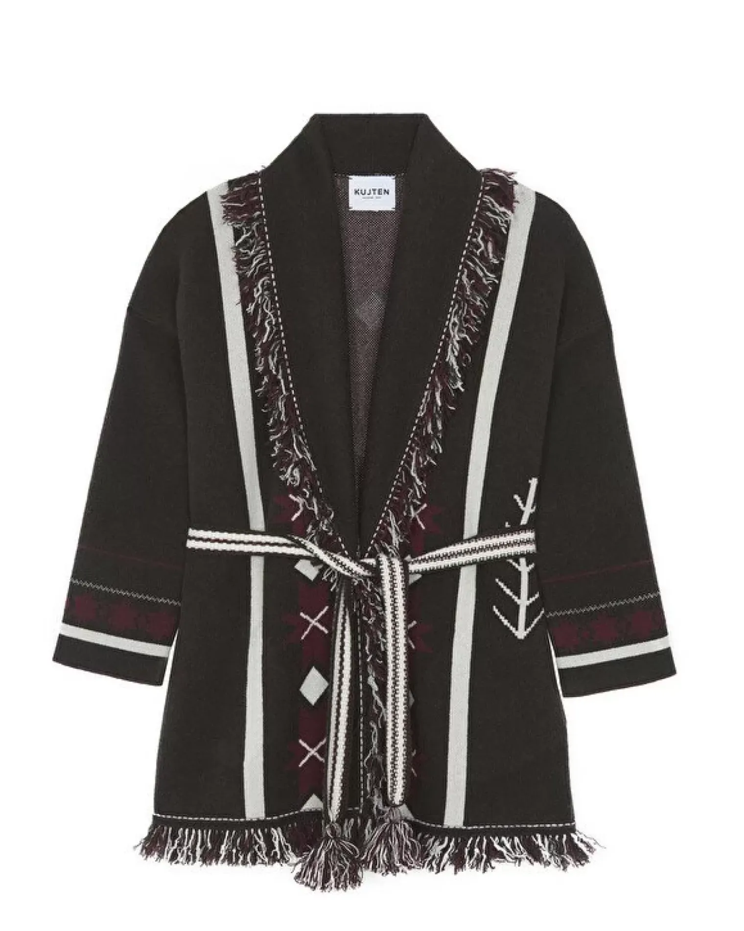 Kujten Jackets & Vests>Fringed Shawl Collar Cashmere Jacket, 4-Threads Marron