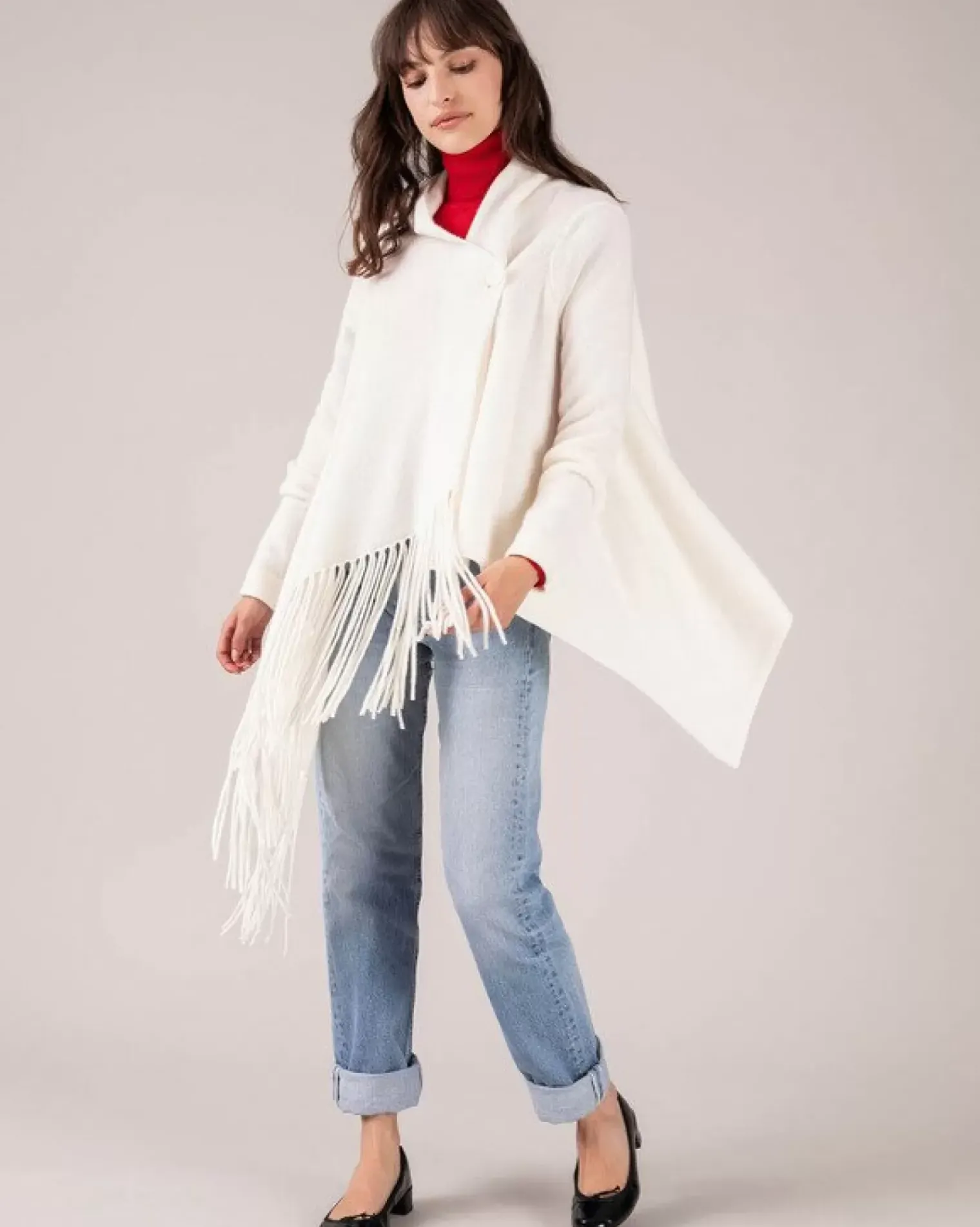 Kujten Jackets & Vests>Fringed Shawl Collar Cashmere Cardigan Blanc