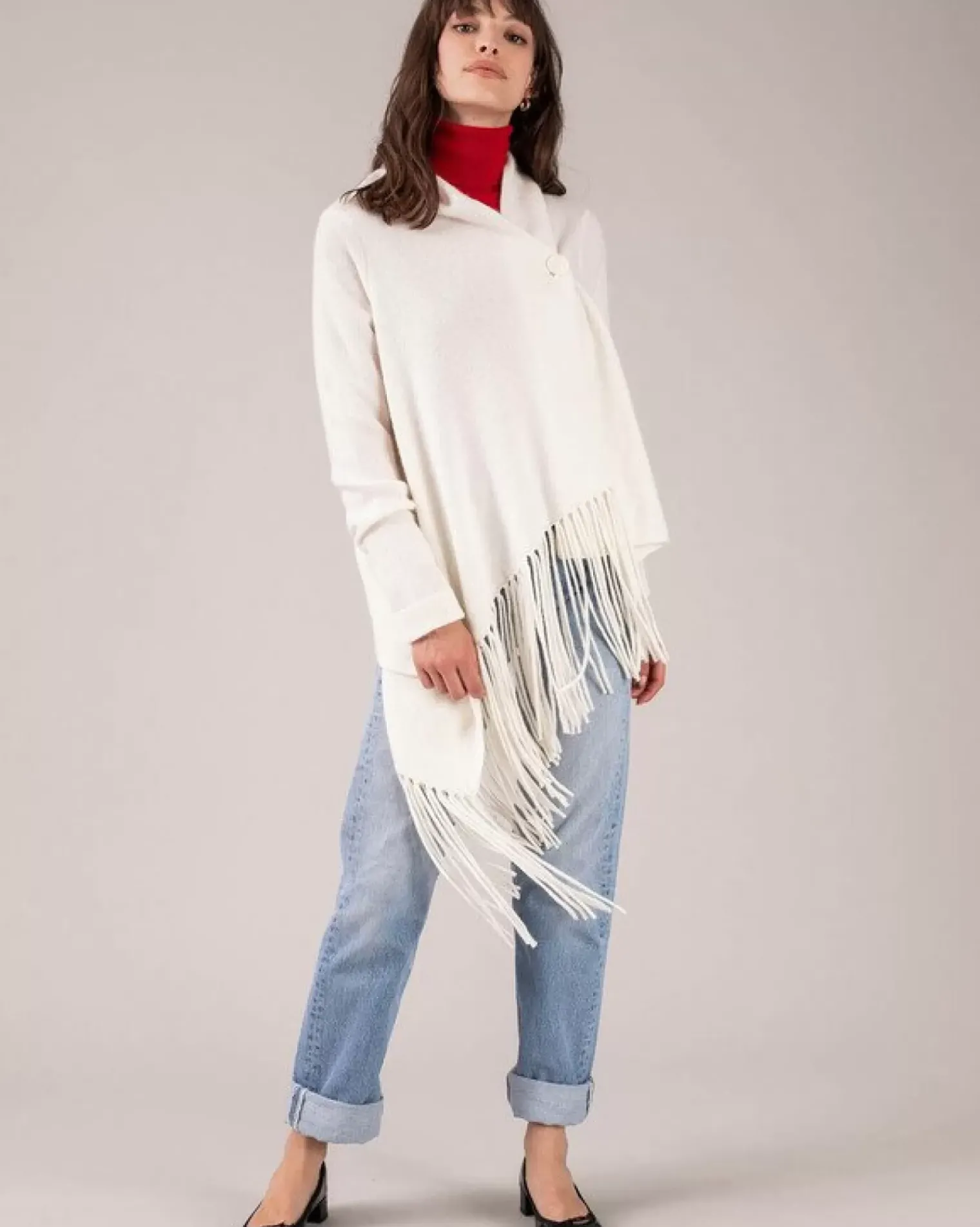 Kujten Jackets & Vests>Fringed Shawl Collar Cashmere Cardigan Blanc