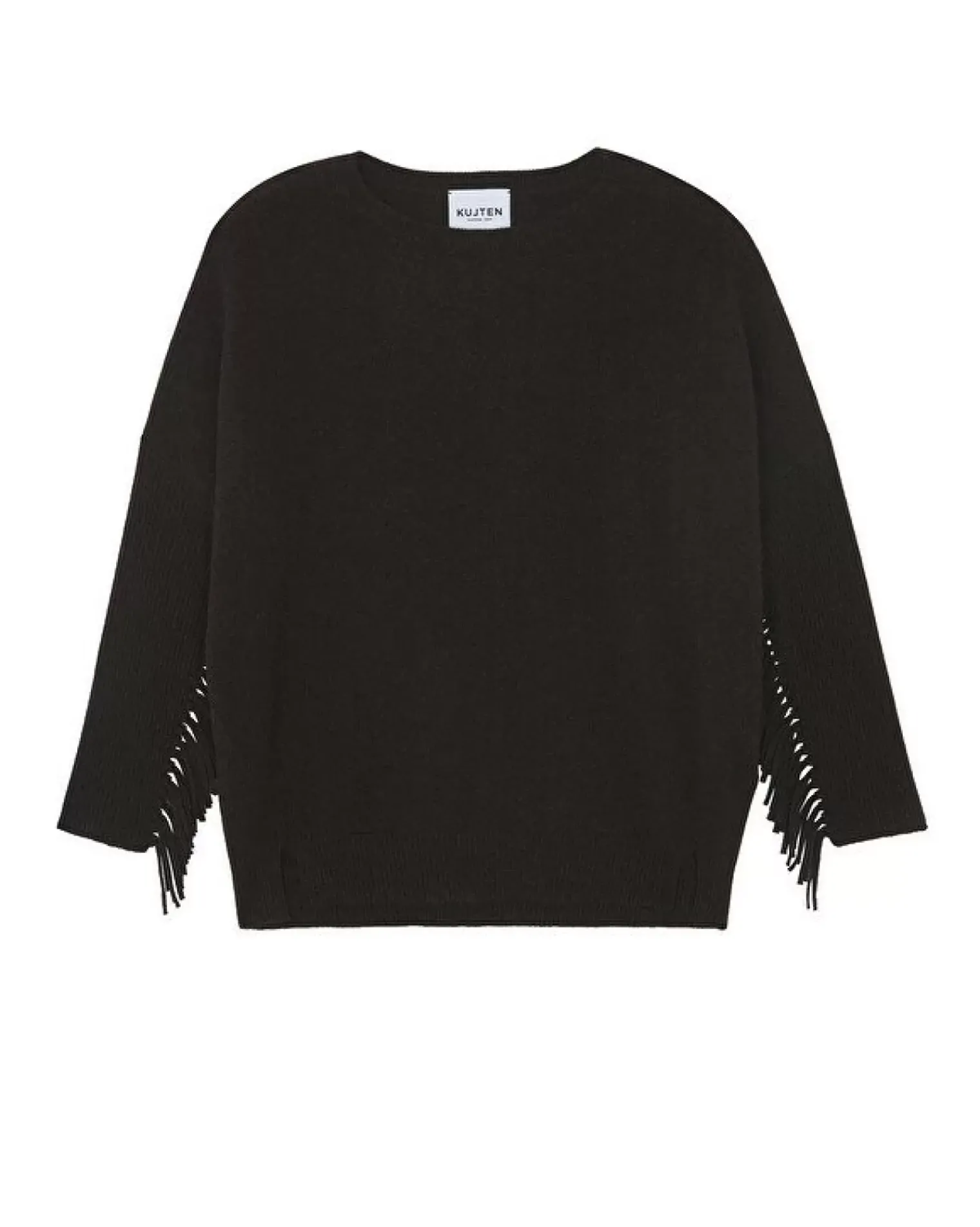 Kujten Sweaters & Sweatshirts>Fringed Sleeves Cashmere Sweater, 2-Threads Marron