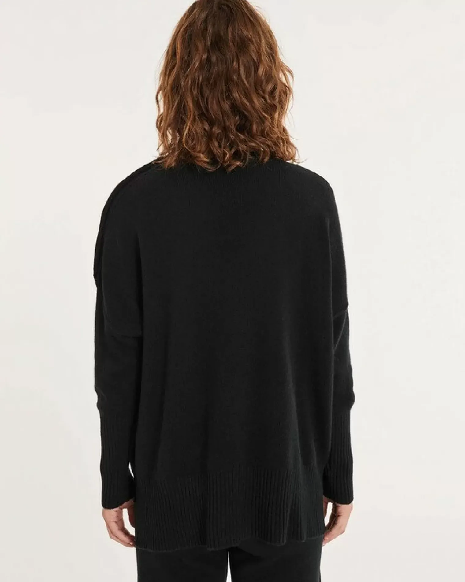 Kujten Sweaters & Sweatshirts>Funnel Neck Buttons Cashmere Sweater, 4-Threads Noir