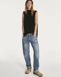 Kujten Sweaters & Sweatshirts>Funnel Neck Sleeveless Cashmere Sweater, 6-Threads Noir