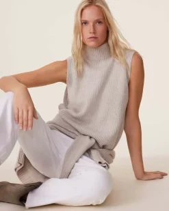 Kujten Sweaters & Sweatshirts>Funnel Neck Sleeveless Cashmere Sweater, 6-Threads Avoine