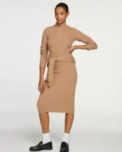 Kujten Dresses & Skirts>Funnel Neck Women Cashmere Long Dress Camelo