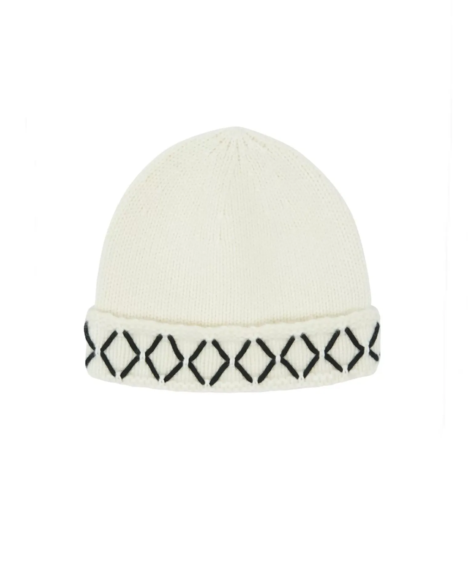 Kujten Hats & Headbands>Hand Embroidered Cashmere Beanie Blanc Vintage
