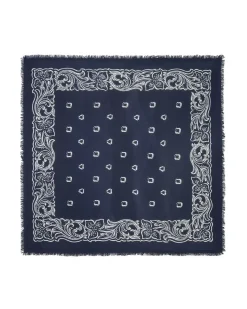 Kujten Scarves & Snoods>Hawaien Pattern Cashmere Bandana, 2-Threads Bleu Marine Fonce