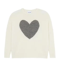 Kujten Sweaters & Sweatshirts>Heart Round Neck Cashmere Sweater, 4-Threads Blanc