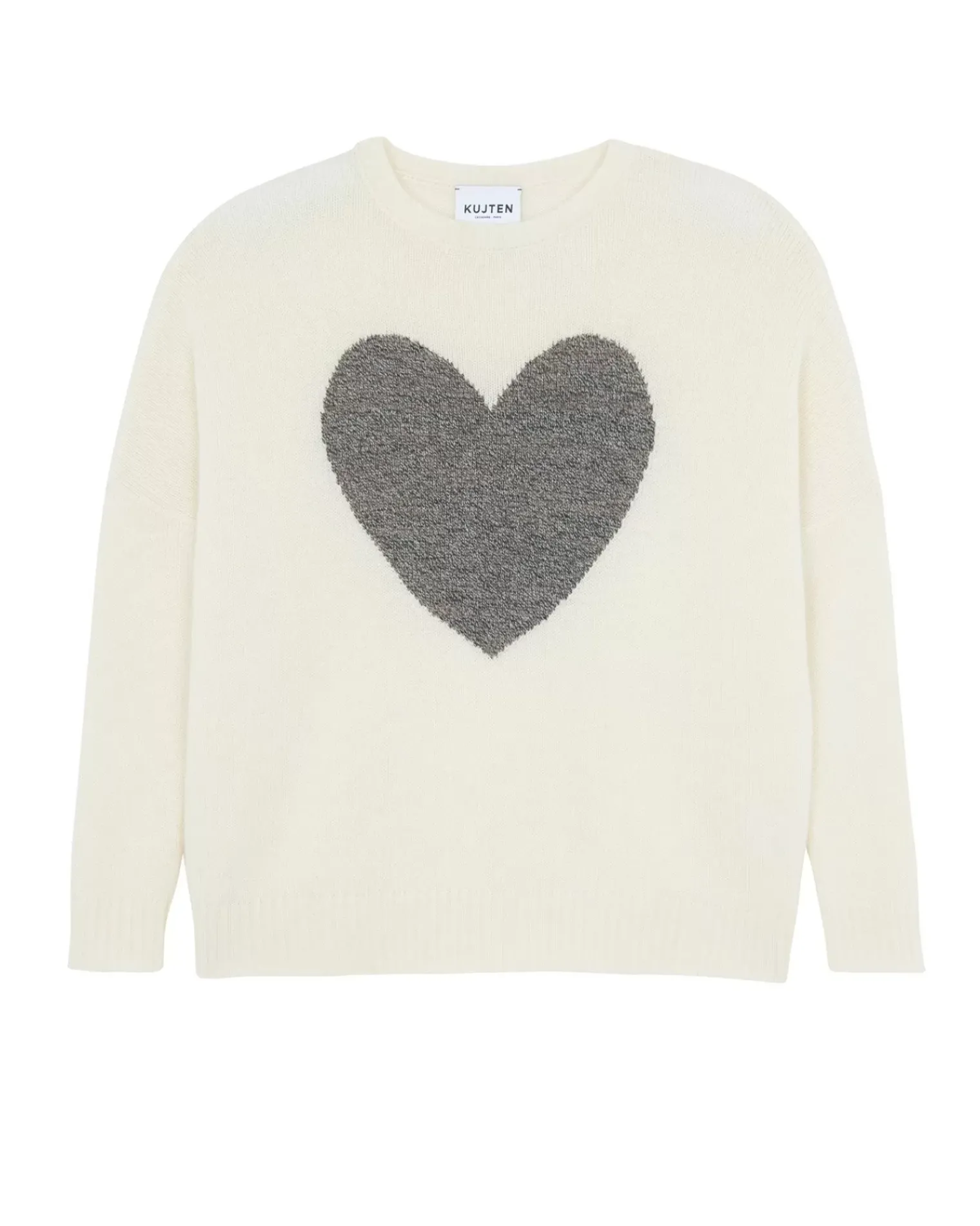 Kujten Sweaters & Sweatshirts>Heart Round Neck Cashmere Sweater, 4-Threads Blanc