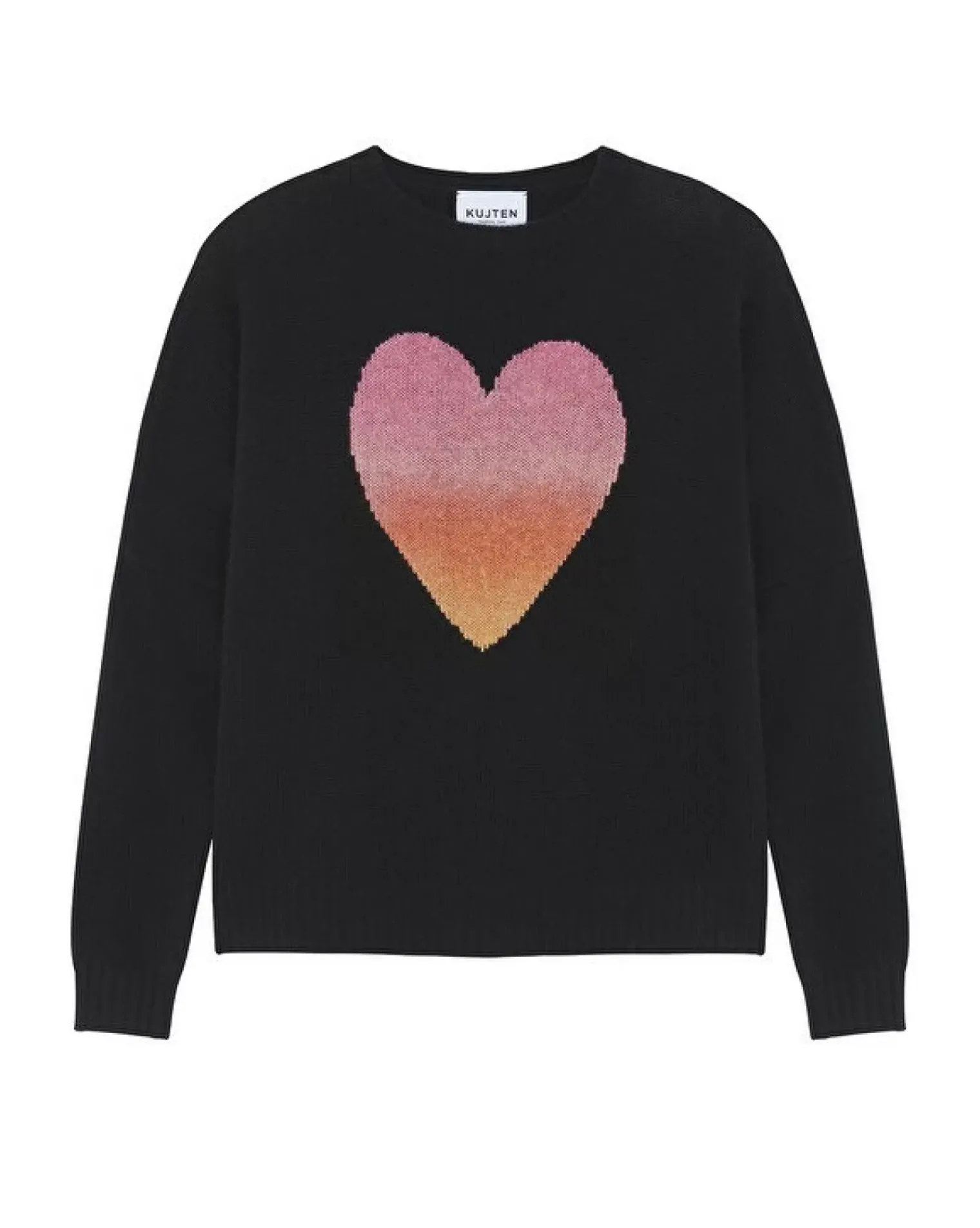 Kujten Sweaters & Sweatshirts>Heart Round Neck Cashmere Sweater, 4-Threads Noir