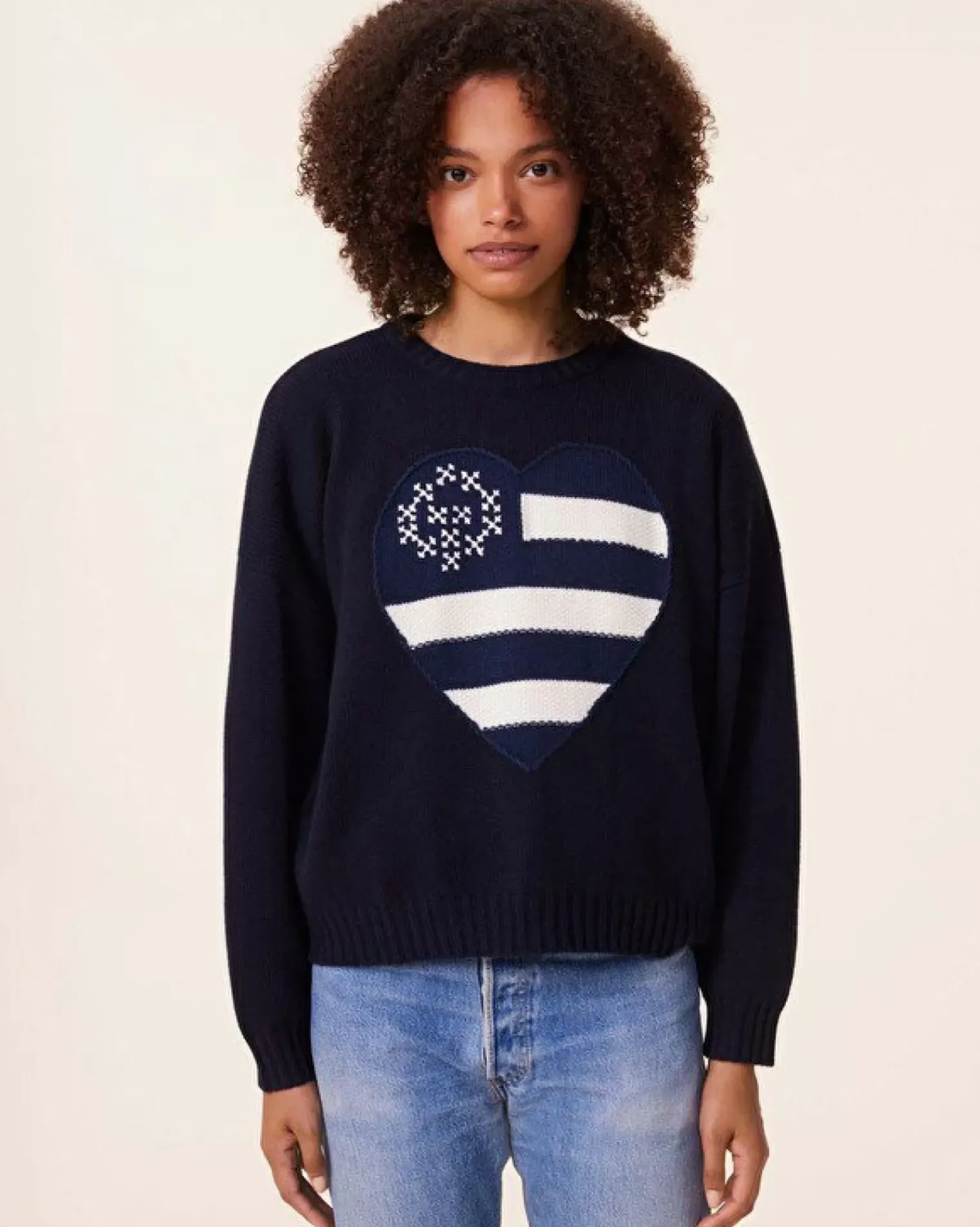 Kujten Sweaters & Sweatshirts>Heart Round Neck Cashmere Sweater, 10-Threads Bleu Marine Fonce