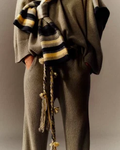 Kujten Pants & Shorts>High Waist Cashmere Pants Kaki Chine