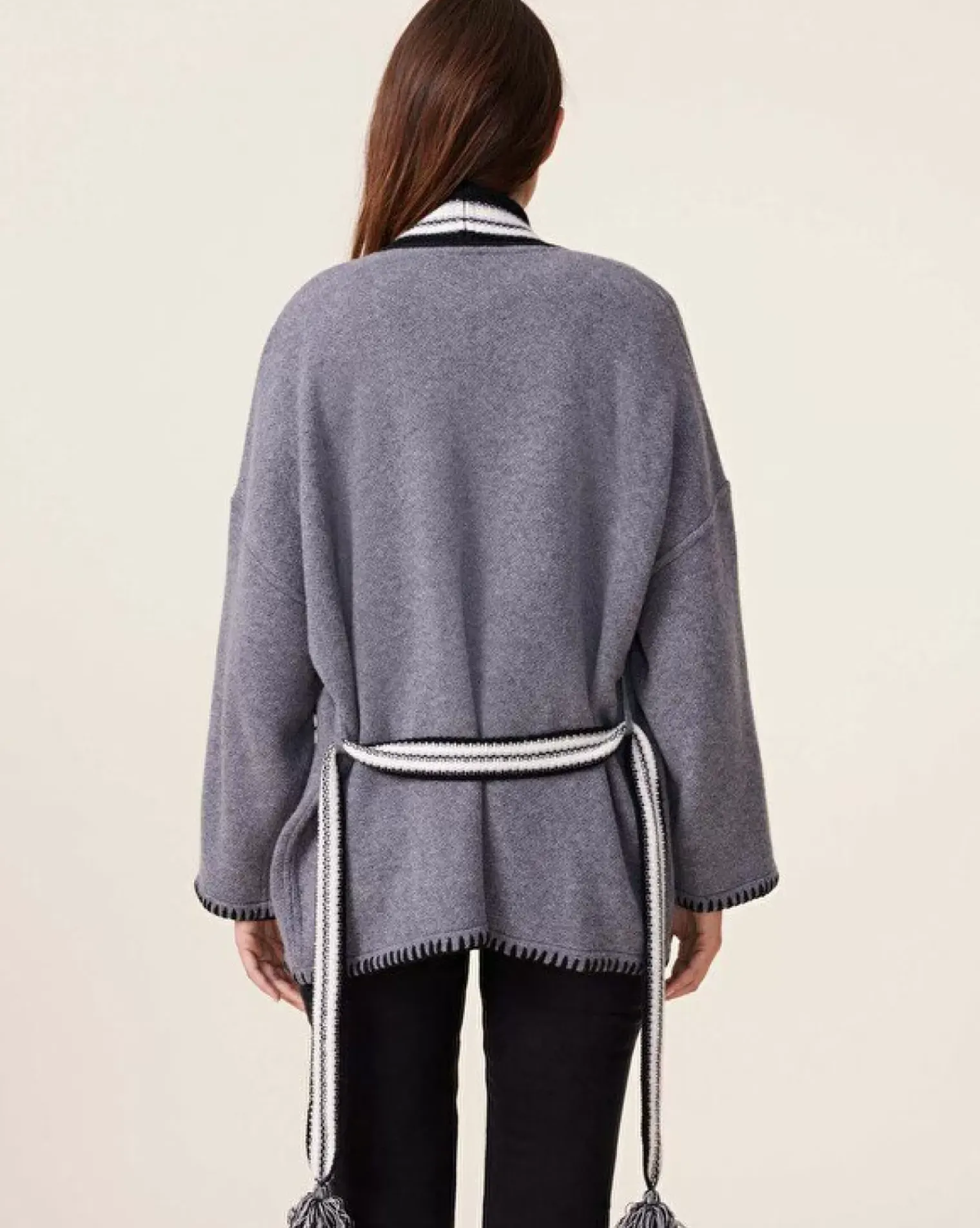 Kujten Jackets & Vests>Jacquard Cashmere Kimono Jacket, 4-Threads Noir