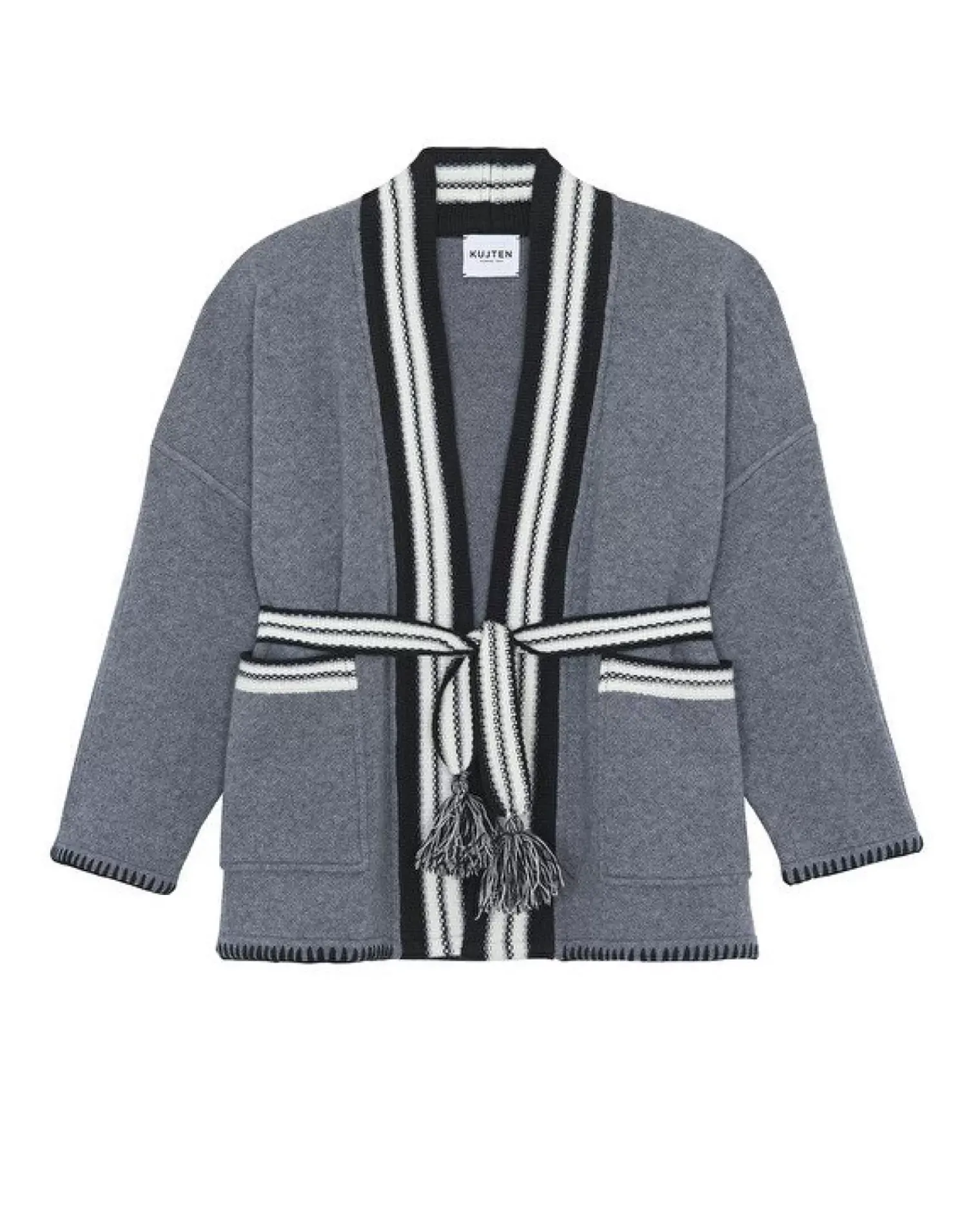 Kujten Jackets & Vests>Jacquard Cashmere Kimono Jacket, 4-Threads Noir
