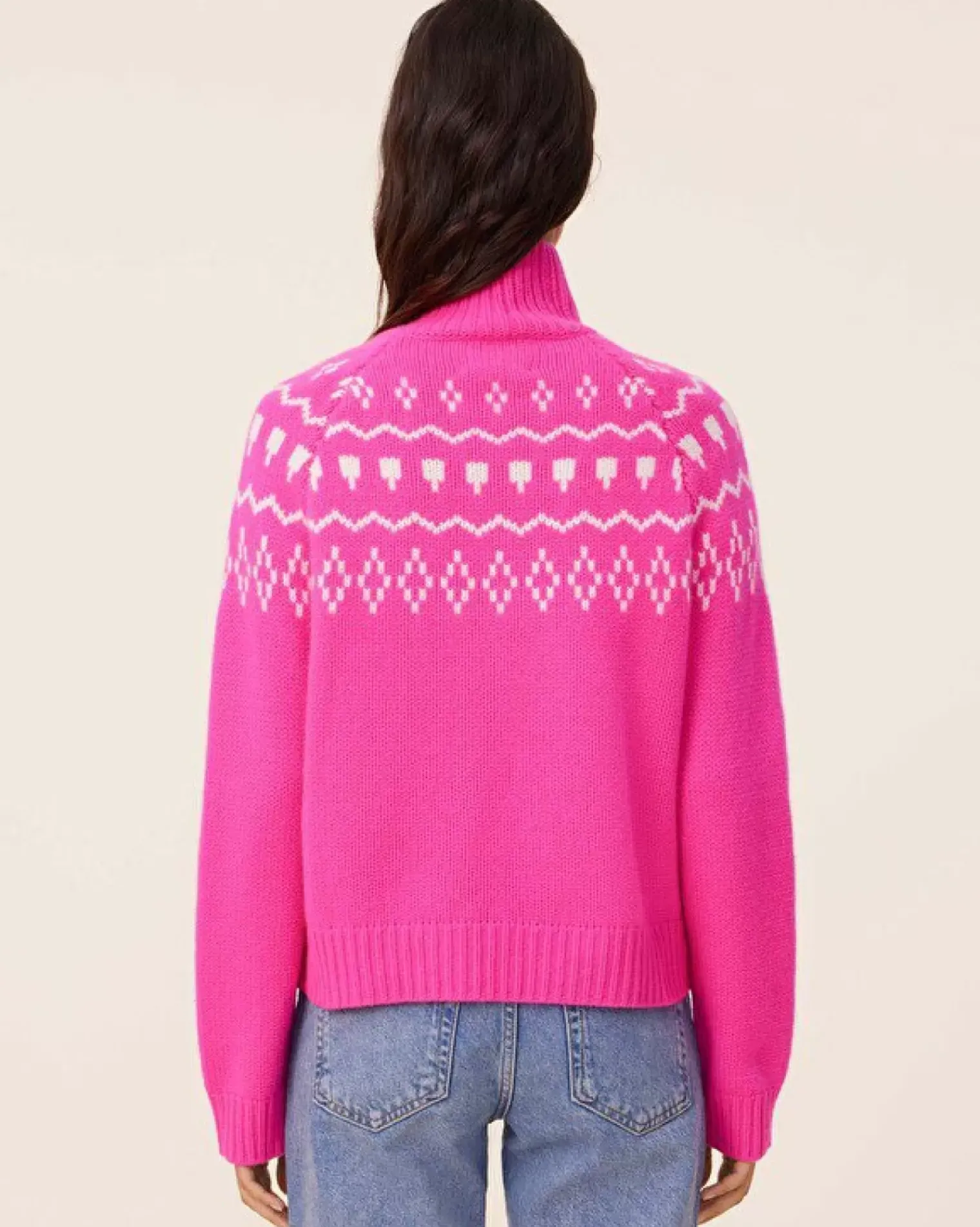 Kujten Sweaters & Sweatshirts>Jacquard Chimney Neck Cashmere Sweater, 4-Threads Rose Neon