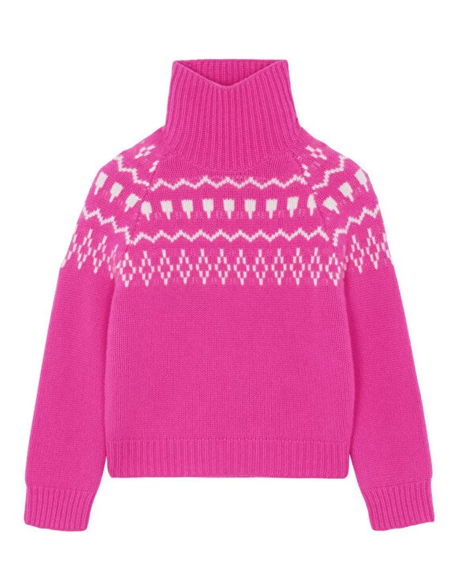 Kujten Sweaters & Sweatshirts>Jacquard Chimney Neck Cashmere Sweater, 4-Threads Rose Neon