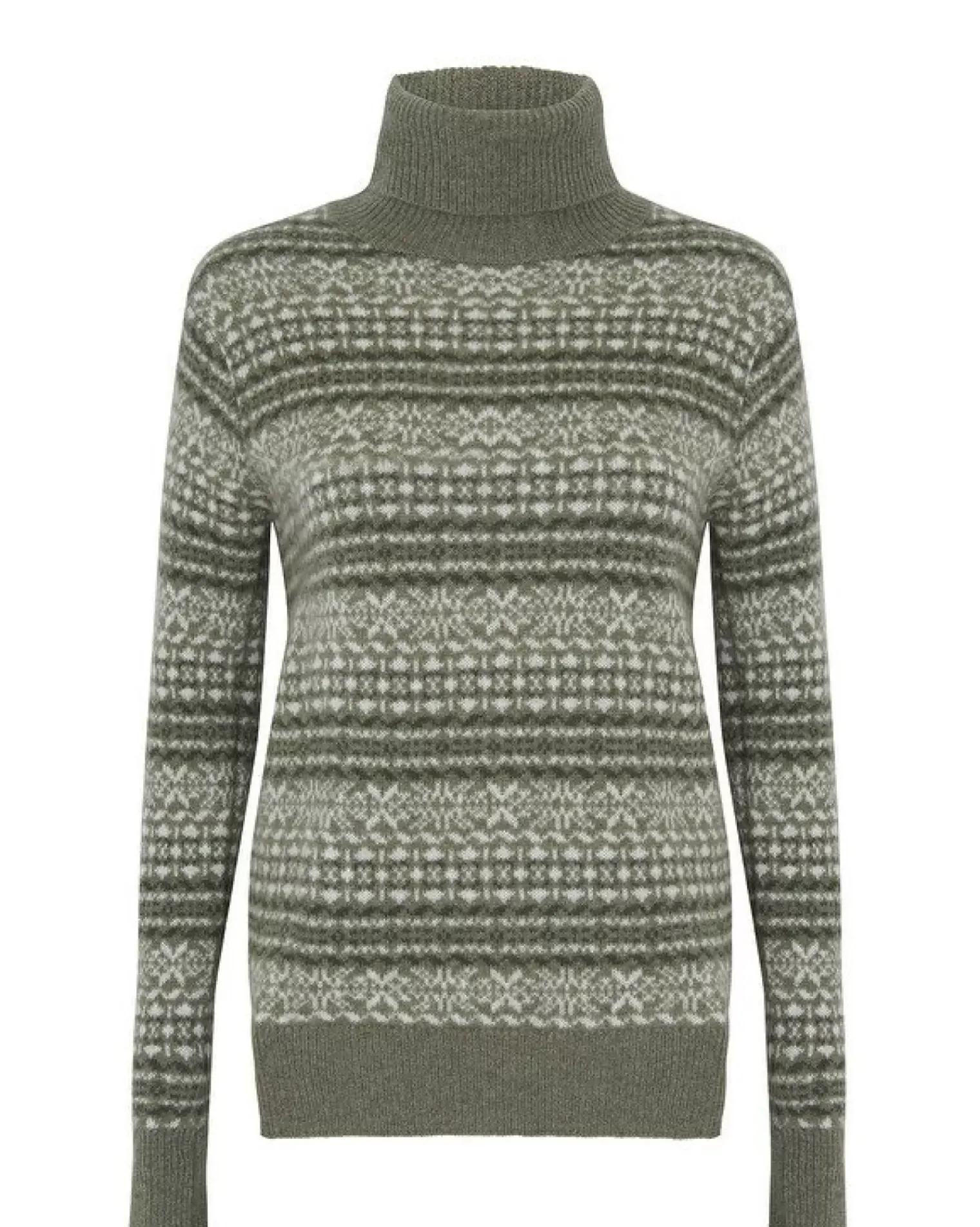 Kujten Sweaters & Sweatshirts>Jacquard Chimney Neck Cashmere Sweater, 4-Threads Kaki Chine