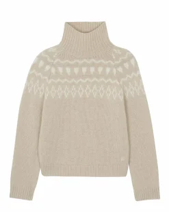 Kujten Sweaters & Sweatshirts>Jacquard Chimney Neck Cashmere Sweater, 4-Threads Organique