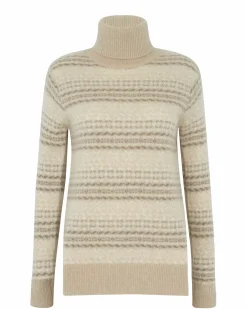 Kujten Sweaters & Sweatshirts>Jacquard Chimney Neck Cashmere Sweater, 4-Threads Organique