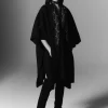 Kujten Capes & Ponchos>Jacquard Hooded Cashmere Poncho, 4-Threads Noir
