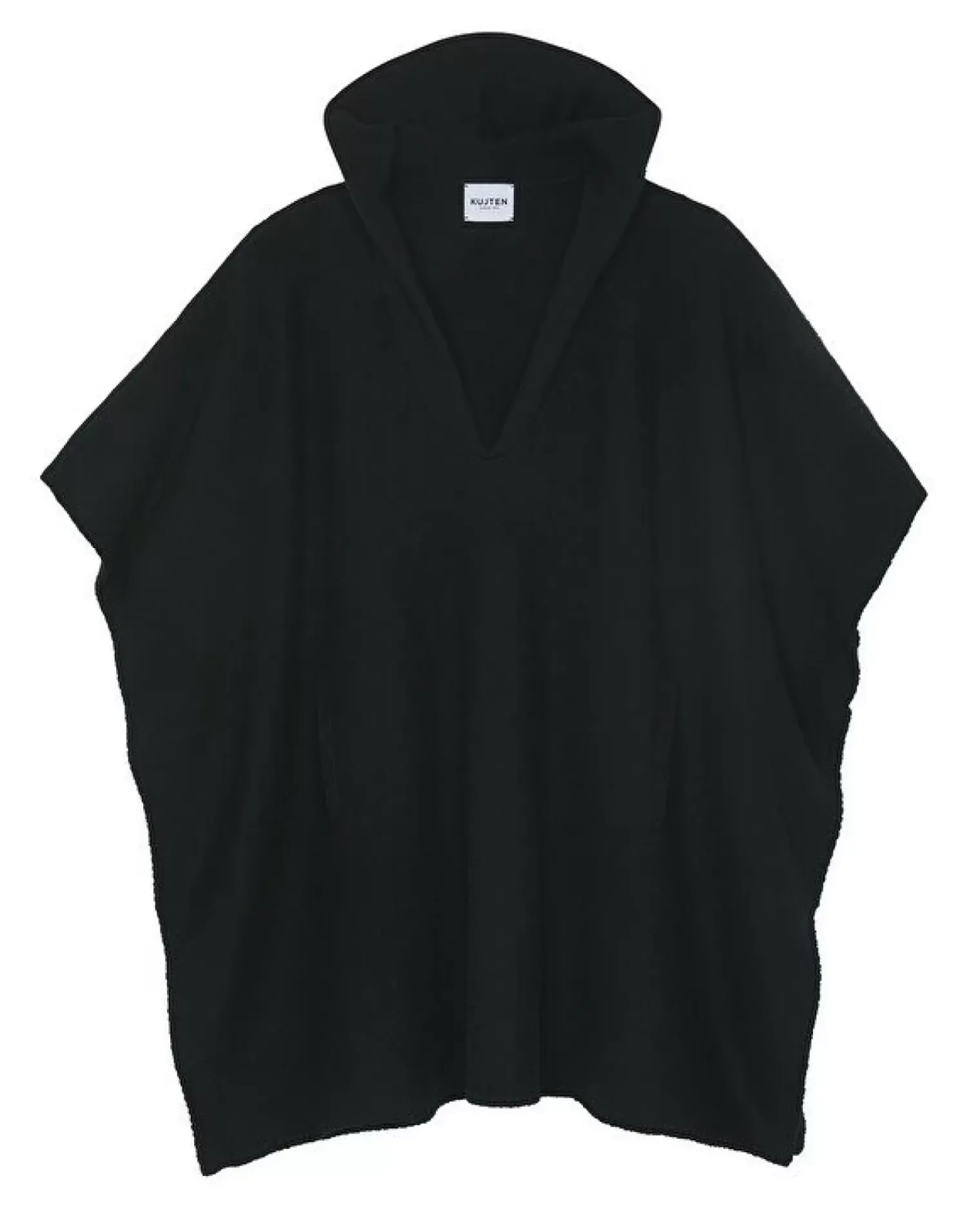 Kujten Capes & Ponchos>Jacquard Hooded Cashmere Poncho, 4-Threads Noir