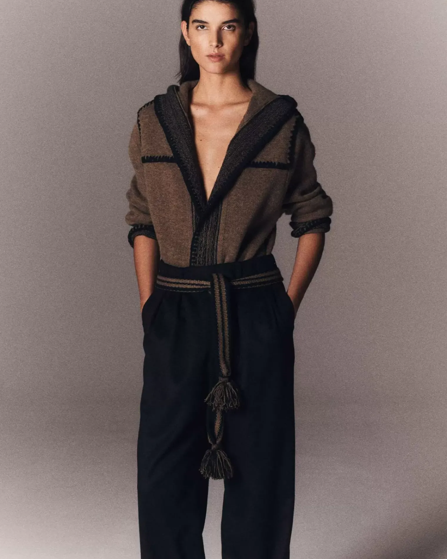 Kujten Jackets & Vests>Jacquard Hooded Cashmere Jacket, 4-Threads Kaki Moss