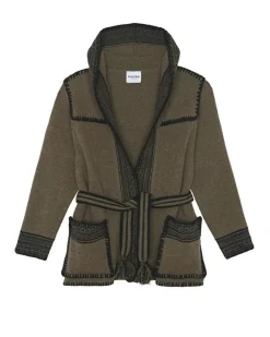 Kujten Jackets & Vests>Jacquard Hooded Cashmere Jacket, 4-Threads Kaki Moss