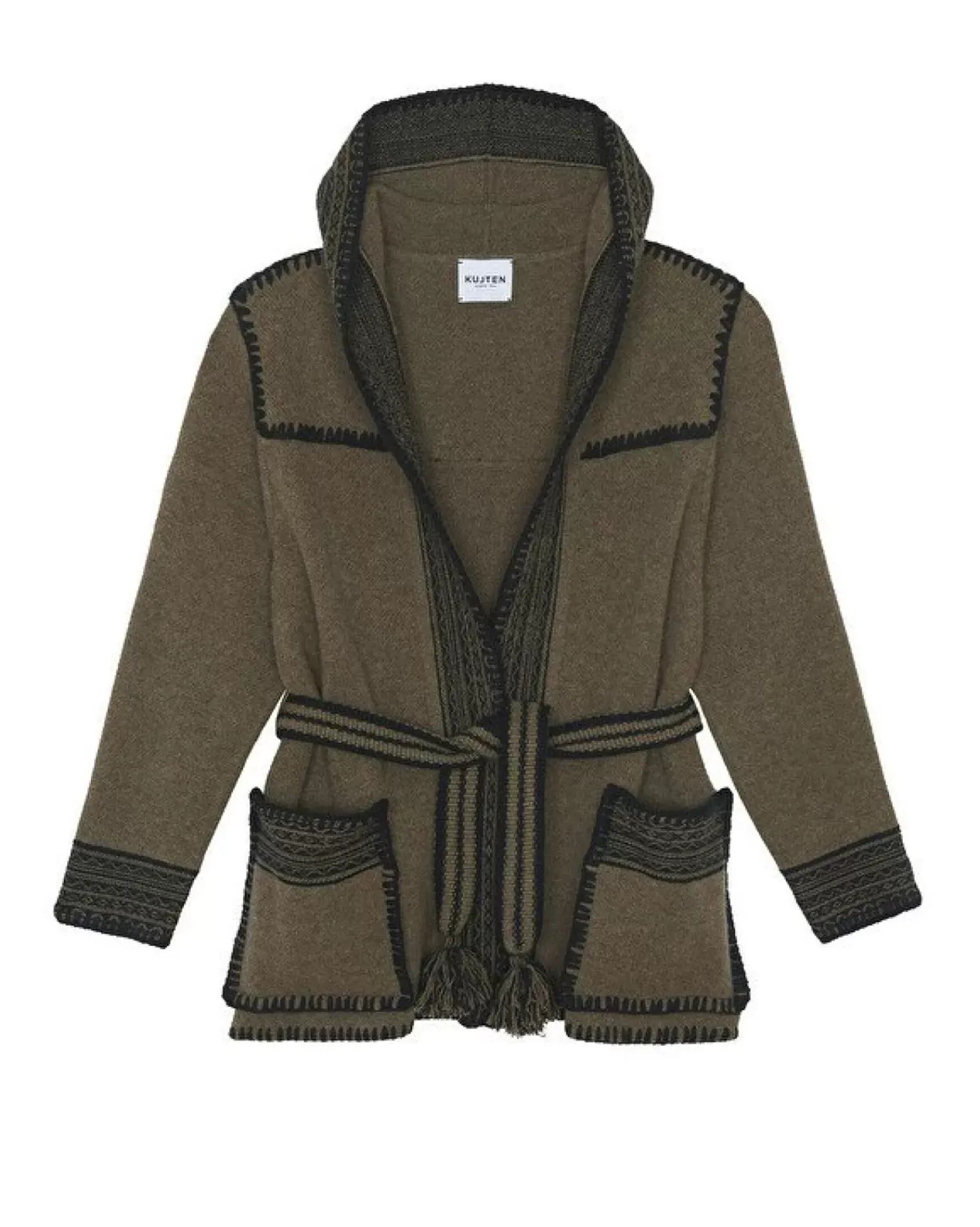 Kujten Jackets & Vests>Jacquard Hooded Cashmere Jacket, 4-Threads Kaki Moss