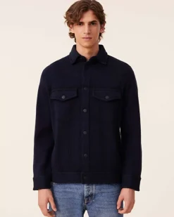 Kujten Jackets & Vests>Jacquard Men Cashmere Jacket, 4-Threads Bleu Marine Fonce