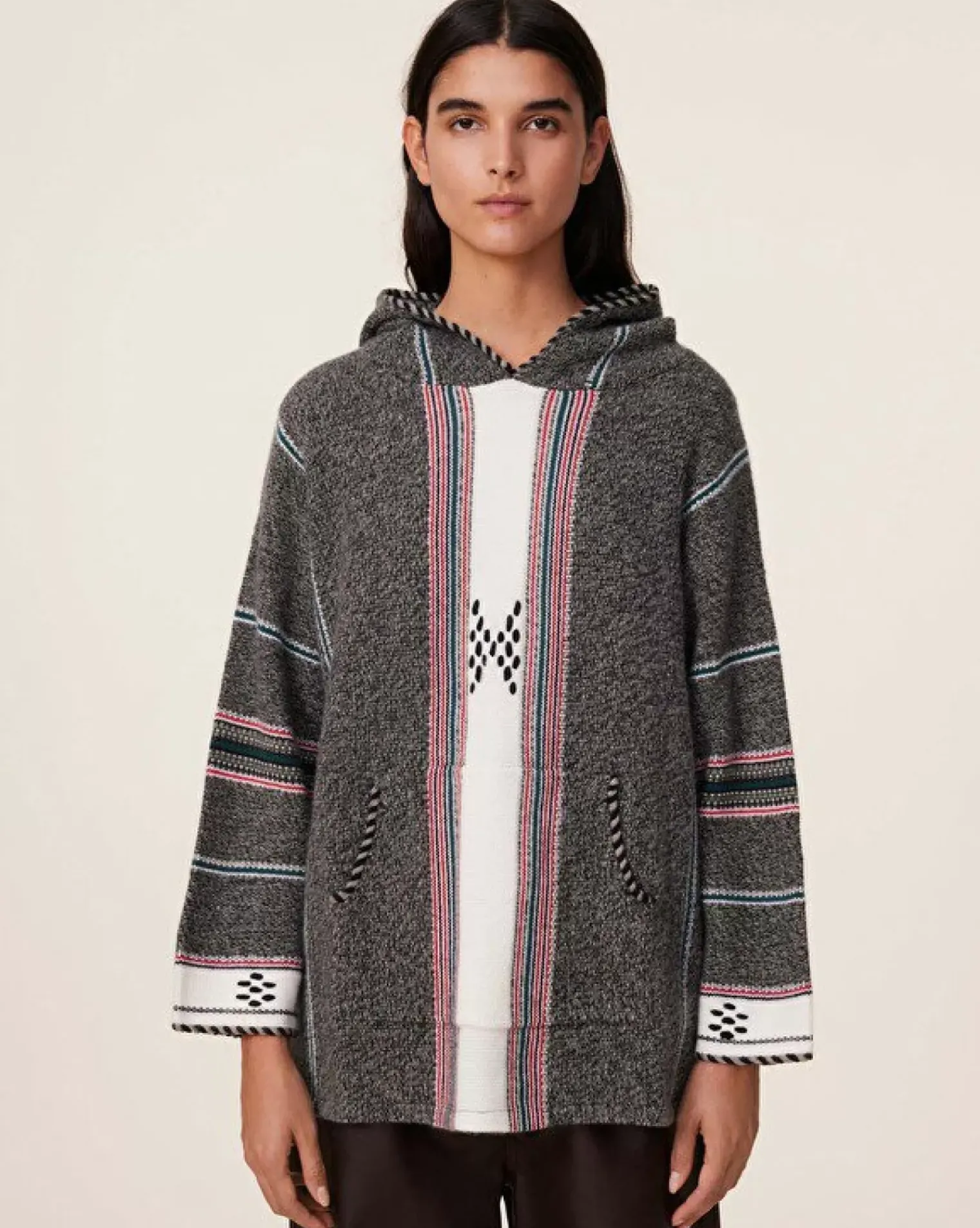 Kujten Hoodies>Jacquard Oversized Cashmere Hoodie, 6-Threads Kaki Chine
