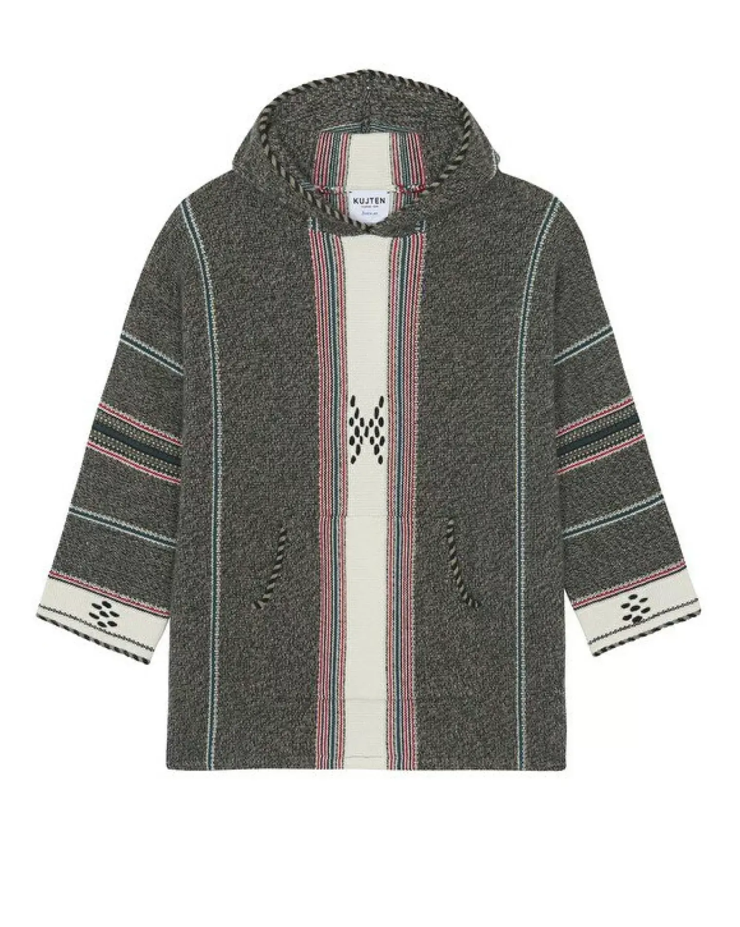 Kujten Hoodies>Jacquard Oversized Cashmere Hoodie, 6-Threads Kaki Chine