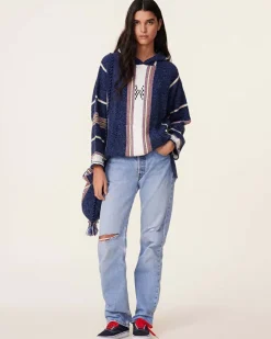Kujten Hoodies>Jacquard Oversized Cashmere Hoodie, 6-Threads Bleu Indigo