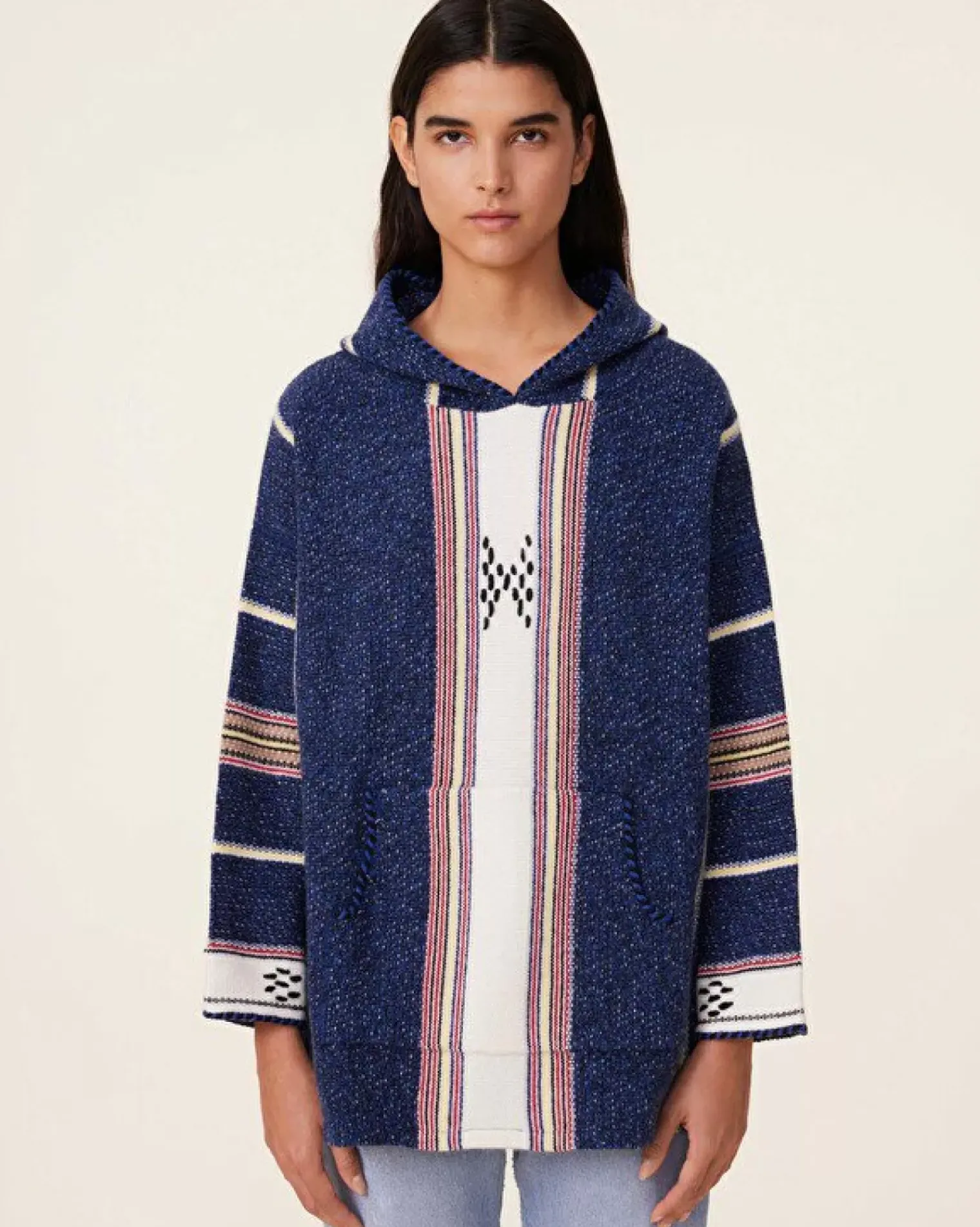 Kujten Hoodies>Jacquard Oversized Cashmere Hoodie, 6-Threads Bleu Indigo