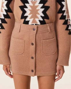 Kujten Dresses & Skirts>Jacquard Short Cashmere Skirt, 4-Threads Camelo